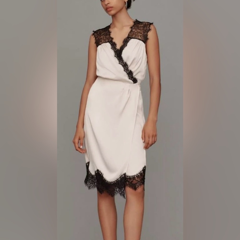 Anthropologie Ivory & Black Lace Wrap Midi Sleeveless V-Neck Midi Dress Size M